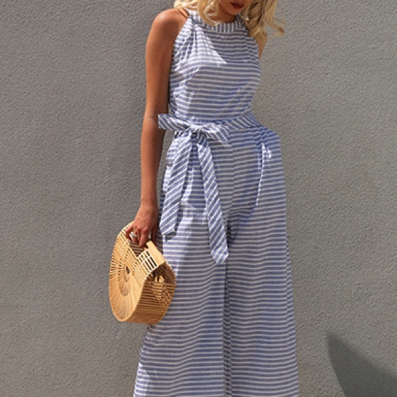 🍍 Women's Cold Shoulder Striped Jumpsuit - Picture 2 of 13